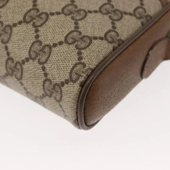 GUCCI GG Canvas Web Sherry Line Shoulder Bag PVC Leather Beige Green